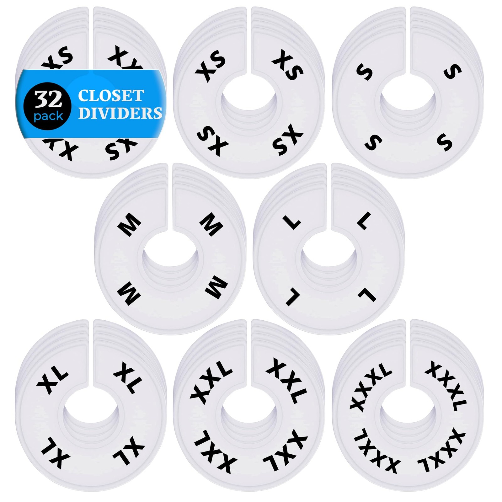 32 White Closet Dividers for Hanging Clothes – Clothing Rack Dividers with Pr...