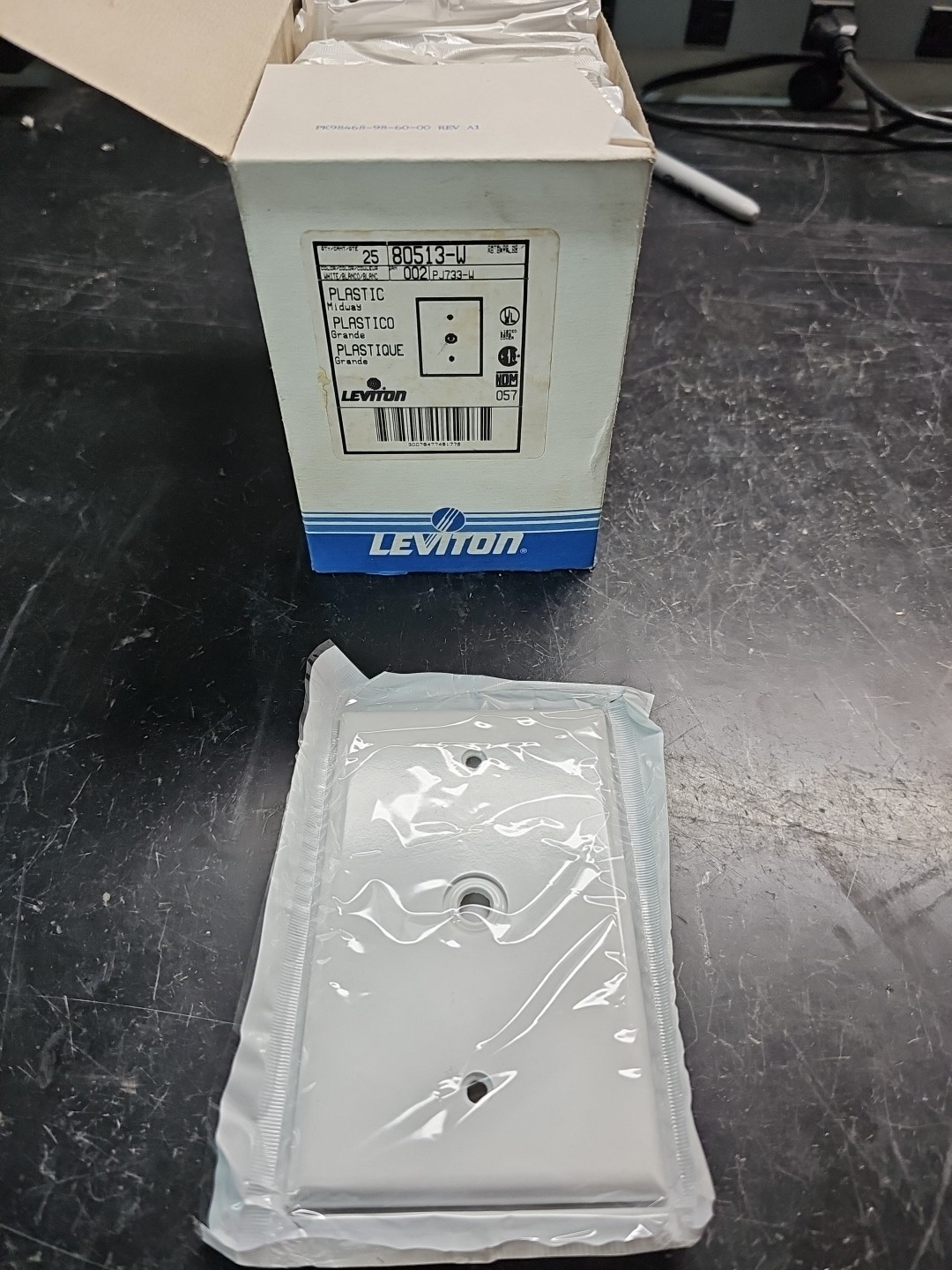 Leviton 80513-W White 1-Gang Phone .312" Hole Plastic Midway Wallplate Box Mount