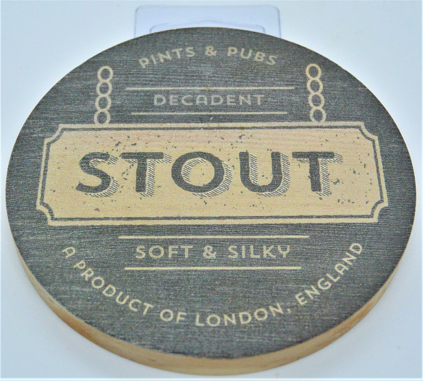 Stout Beer Art Pop-A-Top Bottle Opener/Coaster Combination Wood & Metal 3.75"