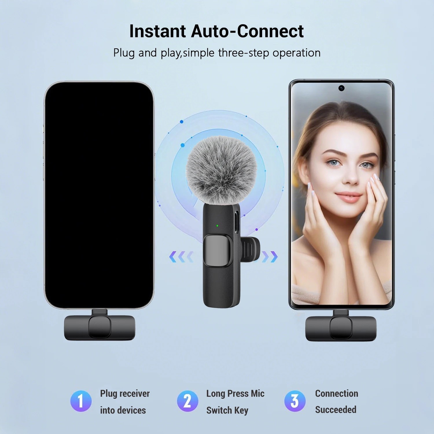 Type-C Wireless Lavalier Microphone USB-C Clip Mic for Phone Camera Laptop