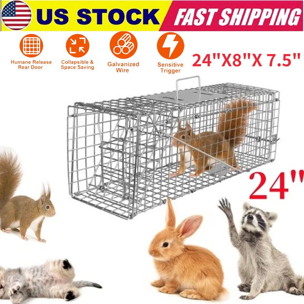 Live Animal Trap Extra Large Rodent Cage Garden Rabbit Raccoon Cat 24"X8"X 7.5"