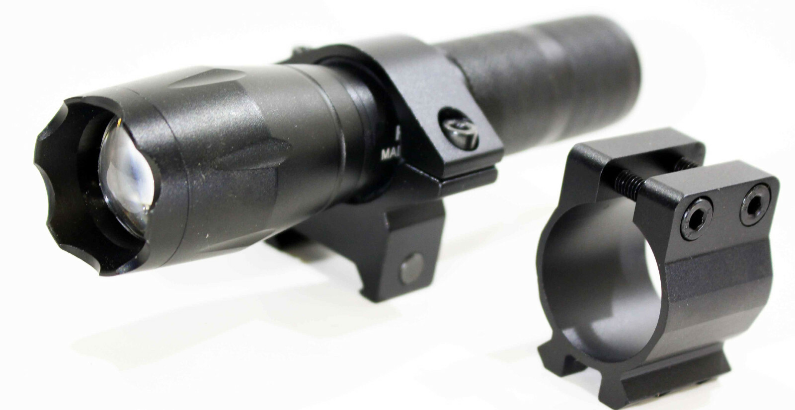 Trinity 1200 lumen strobe flashlight with mount for mossberg 500 hunting gear.