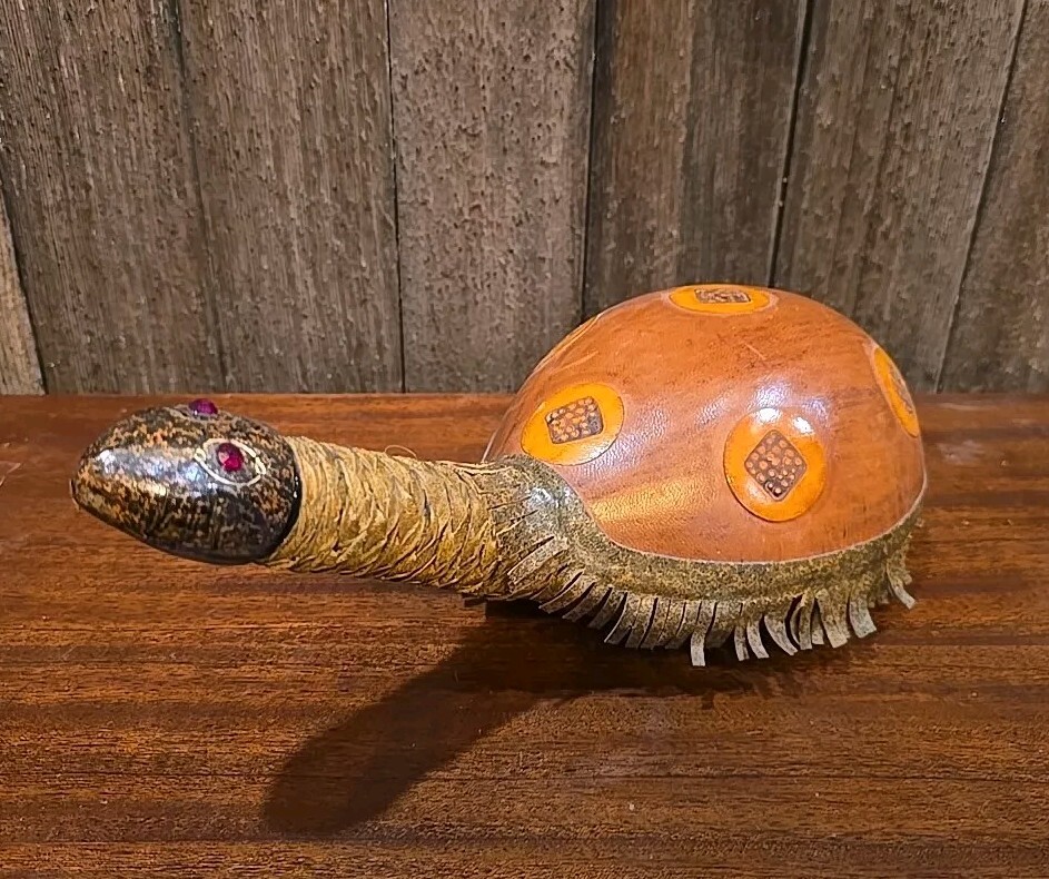 Genuine Leather Covered Heavy Green Bottle, Made In Italy, Turtle Shaped