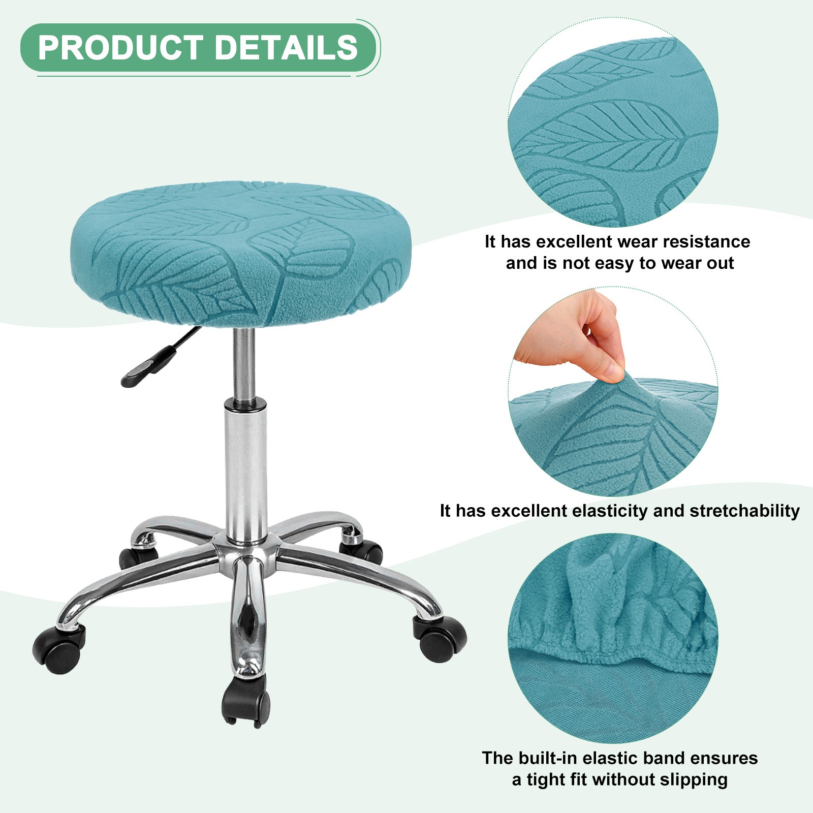 2-Pack Bar Stool Covers Round for 14-16 Inch Leaf Pattern Covers [Sky Blue]