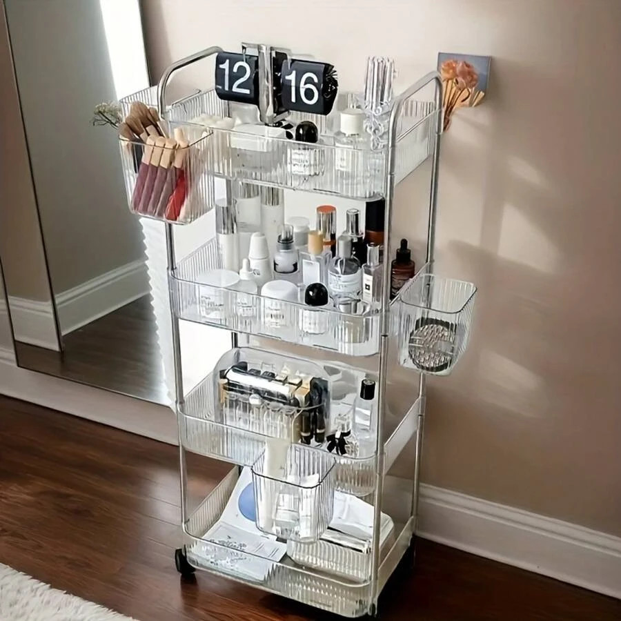 3 4-Tier Acrylic Multi-Use Rolling Cart Modern Clear Design Alloy Handle