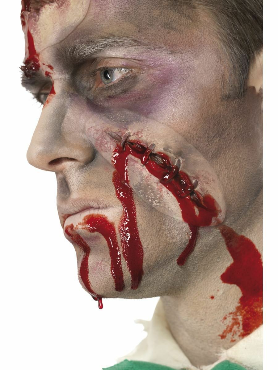 Fake Stitched Scar Wound Latex Halloween Prosthetic Stiches Cut Face Neck Gash