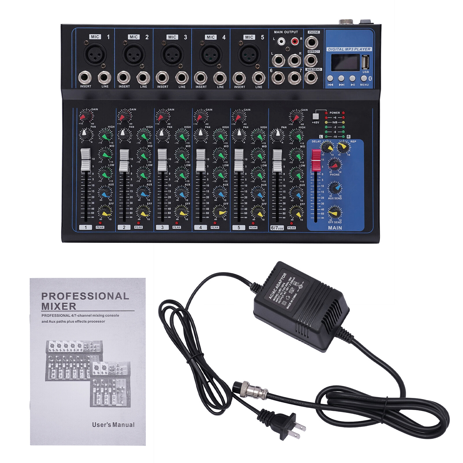Channel Mixing Console Sound Live Studio Audio Mixer USB Bluetooth US