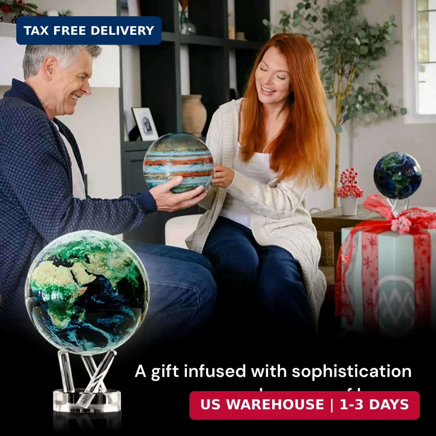 MOVA Globe - Earth with Clouds Classic (4.5") | Self-Rotating Globe Powered by L