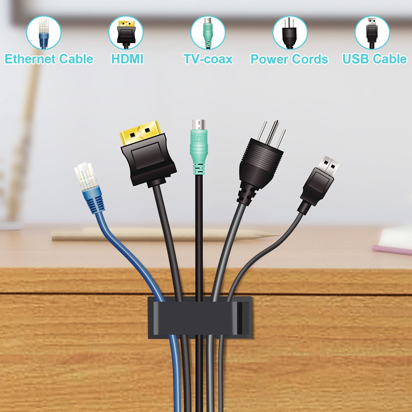 50 PCS Under Table Cable Management Clips White, Large Cable Clips for Comput...
