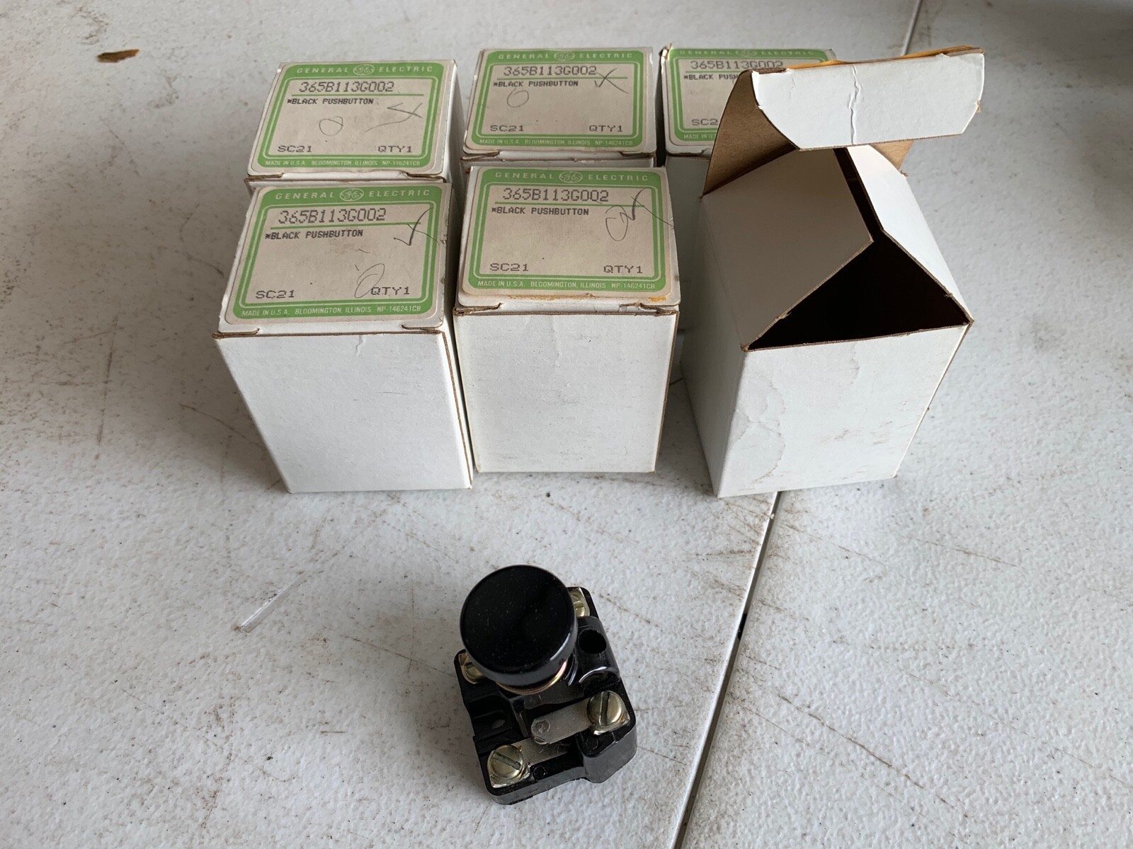 Two (2) General Electric 365B113G002 Black Push Button Switches, NOS