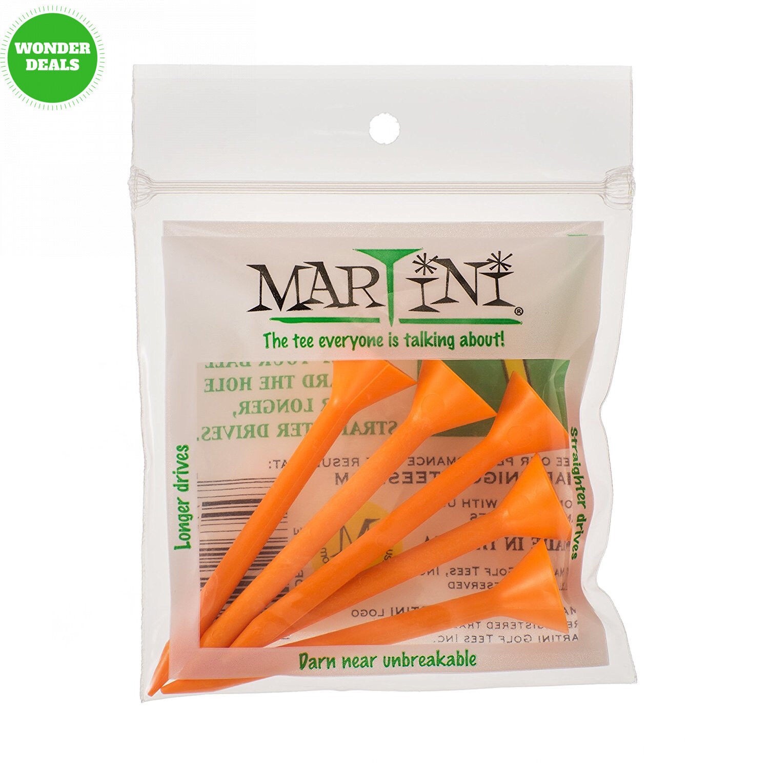 1 PACKAGE-MADE IN-AMERICA- Orange Martini Golf Tees 3 1/4" - 5 Pack