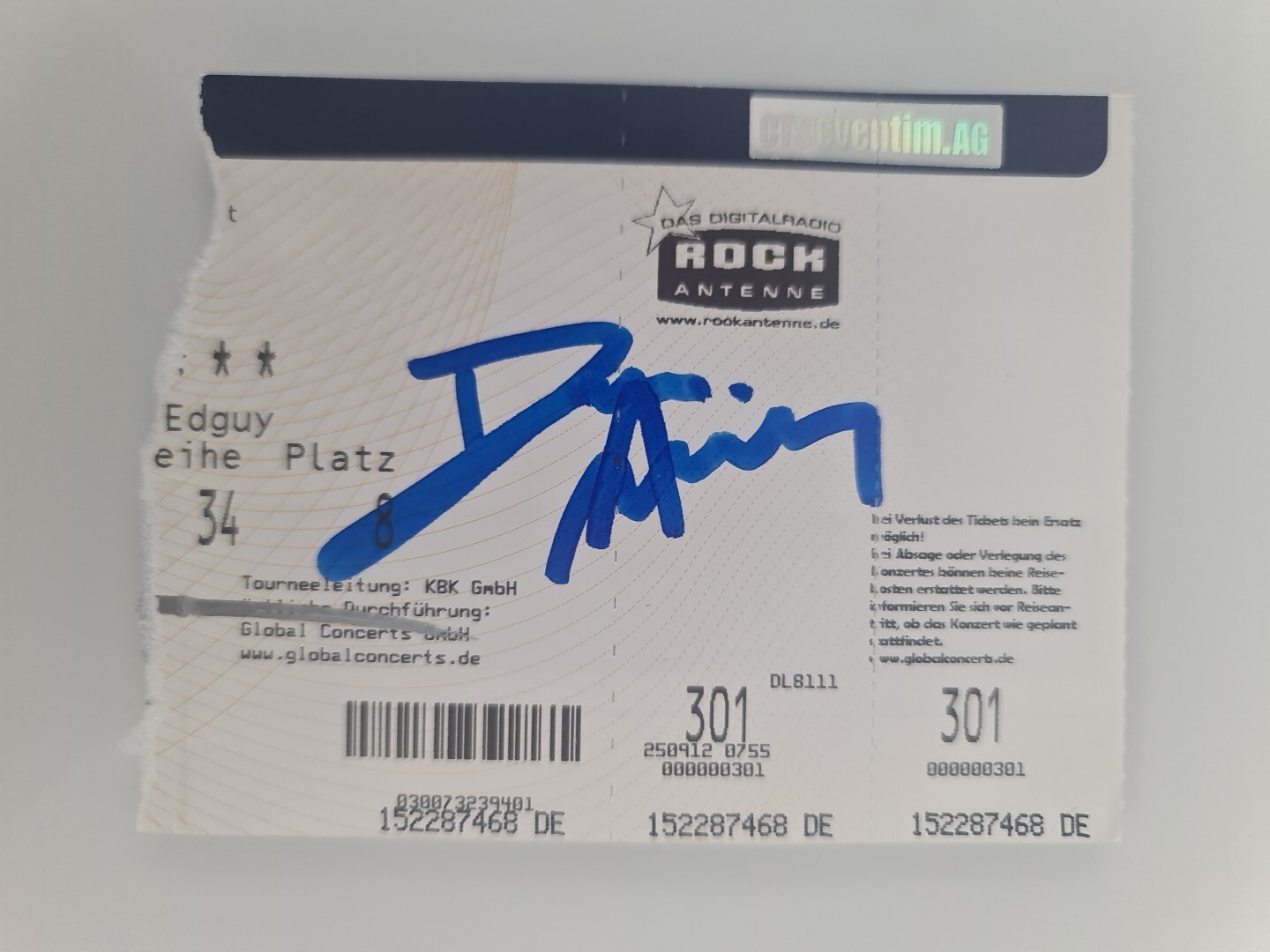 EDGUY Autograph Signed Autograph Signed Ticket 2013