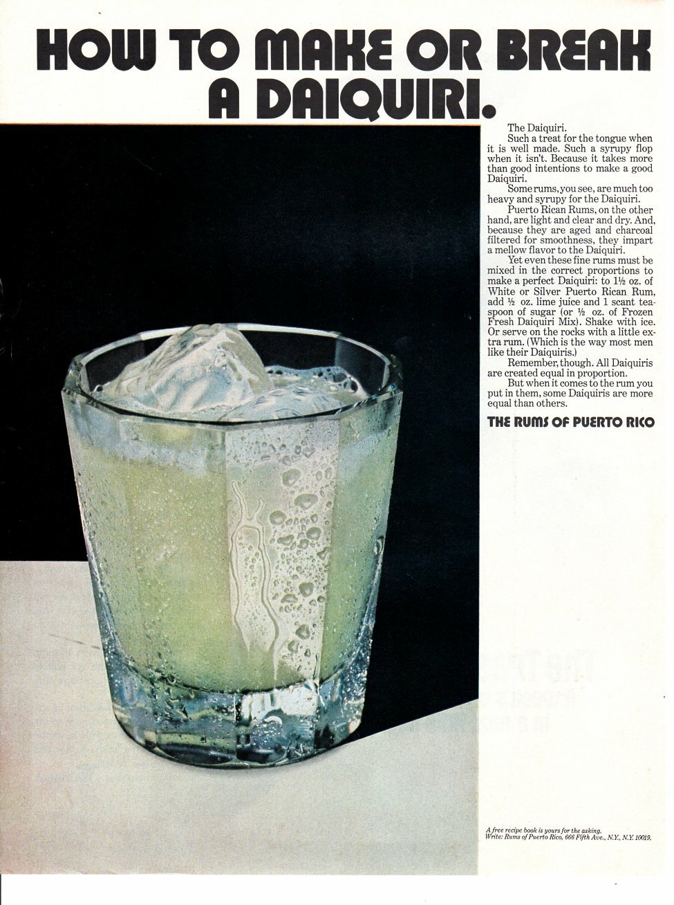Vintage advertising print Alcohol Puerto Rican Rum how to Make or Break Daiquiri