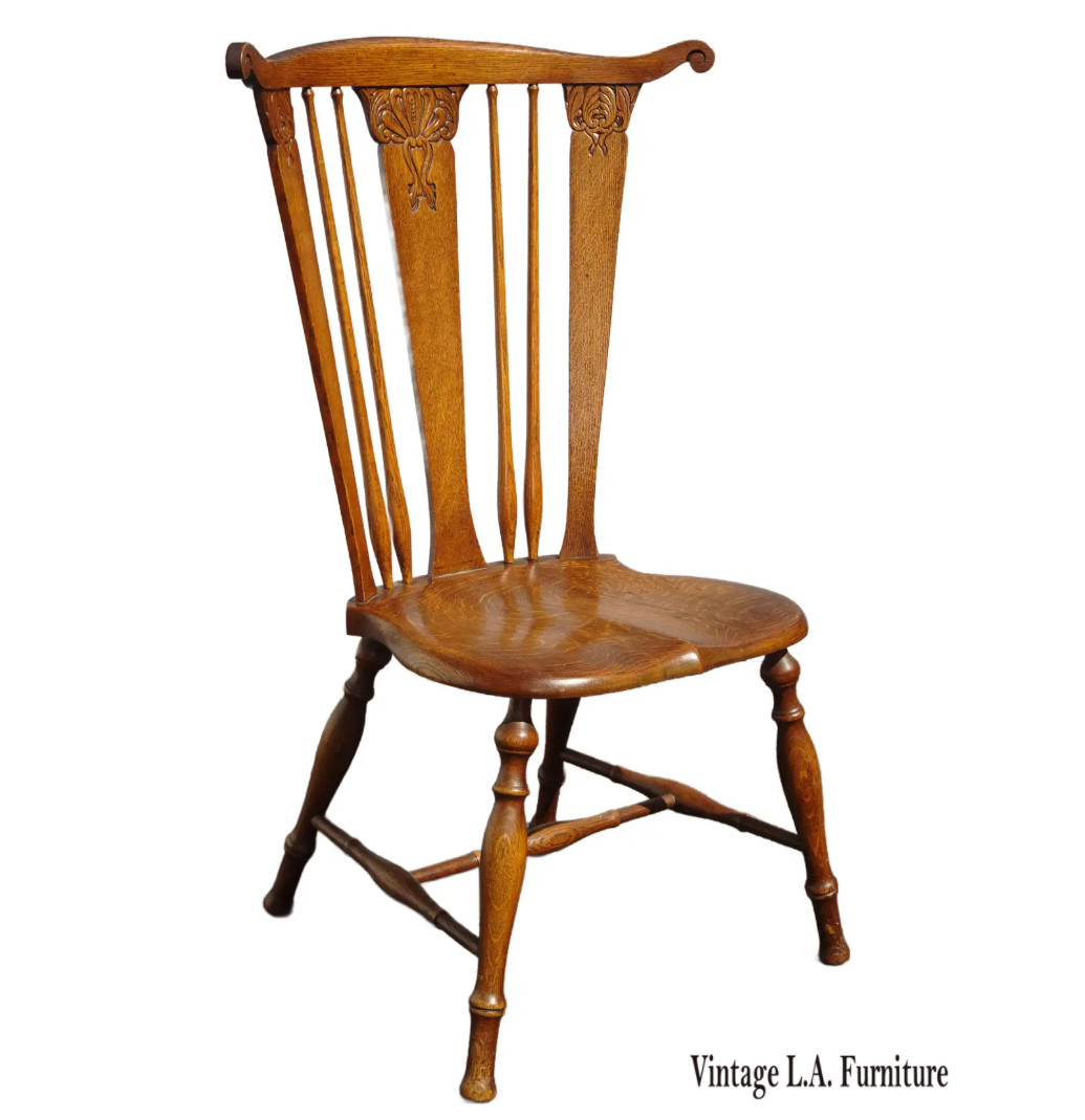 Unique Vintage French Country Brown Oak Side Chair