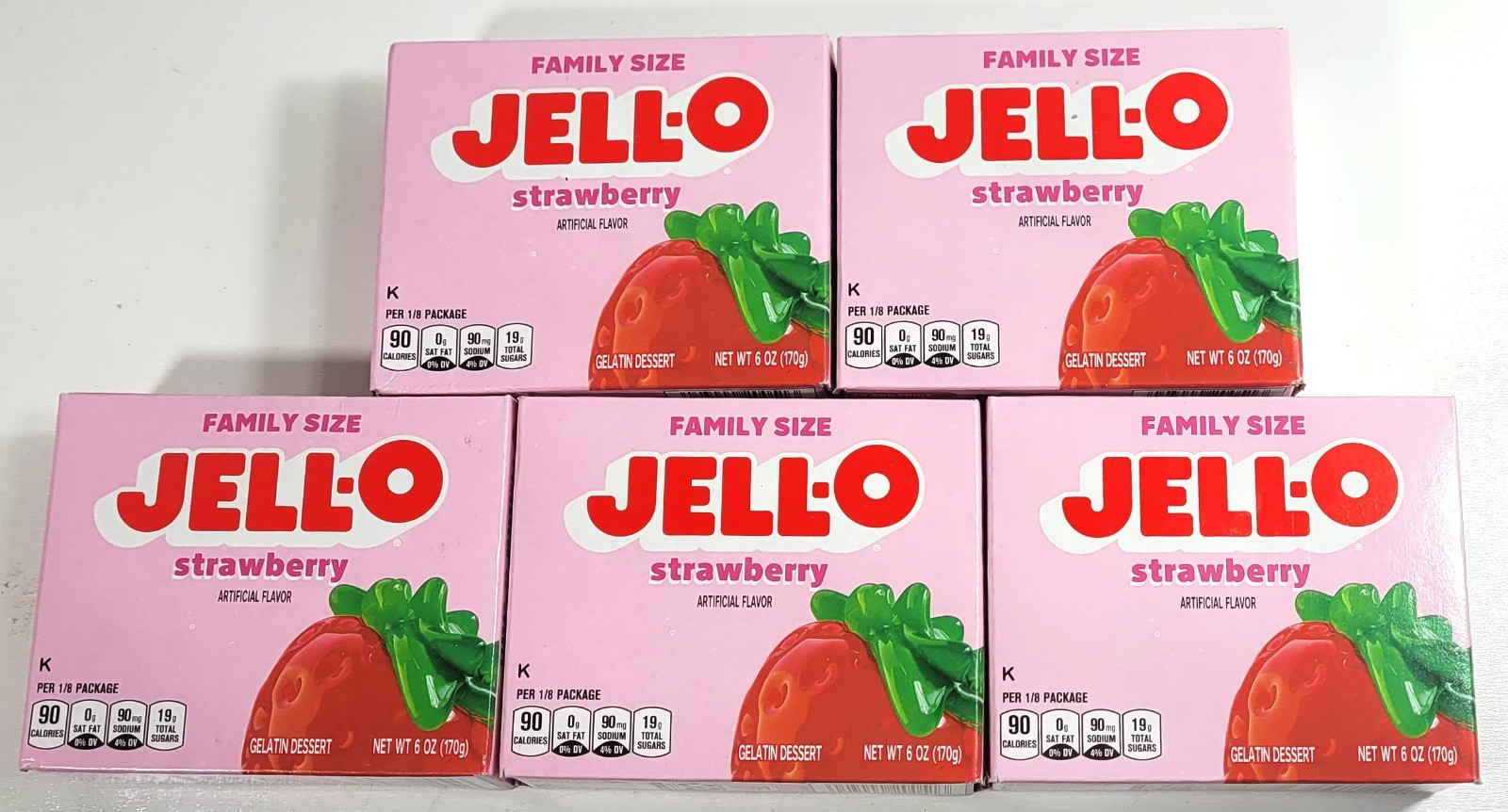 5 Jell-O Family Size Strawberry Flavor Gelatin Dessert Mix 6 Oz Boxes