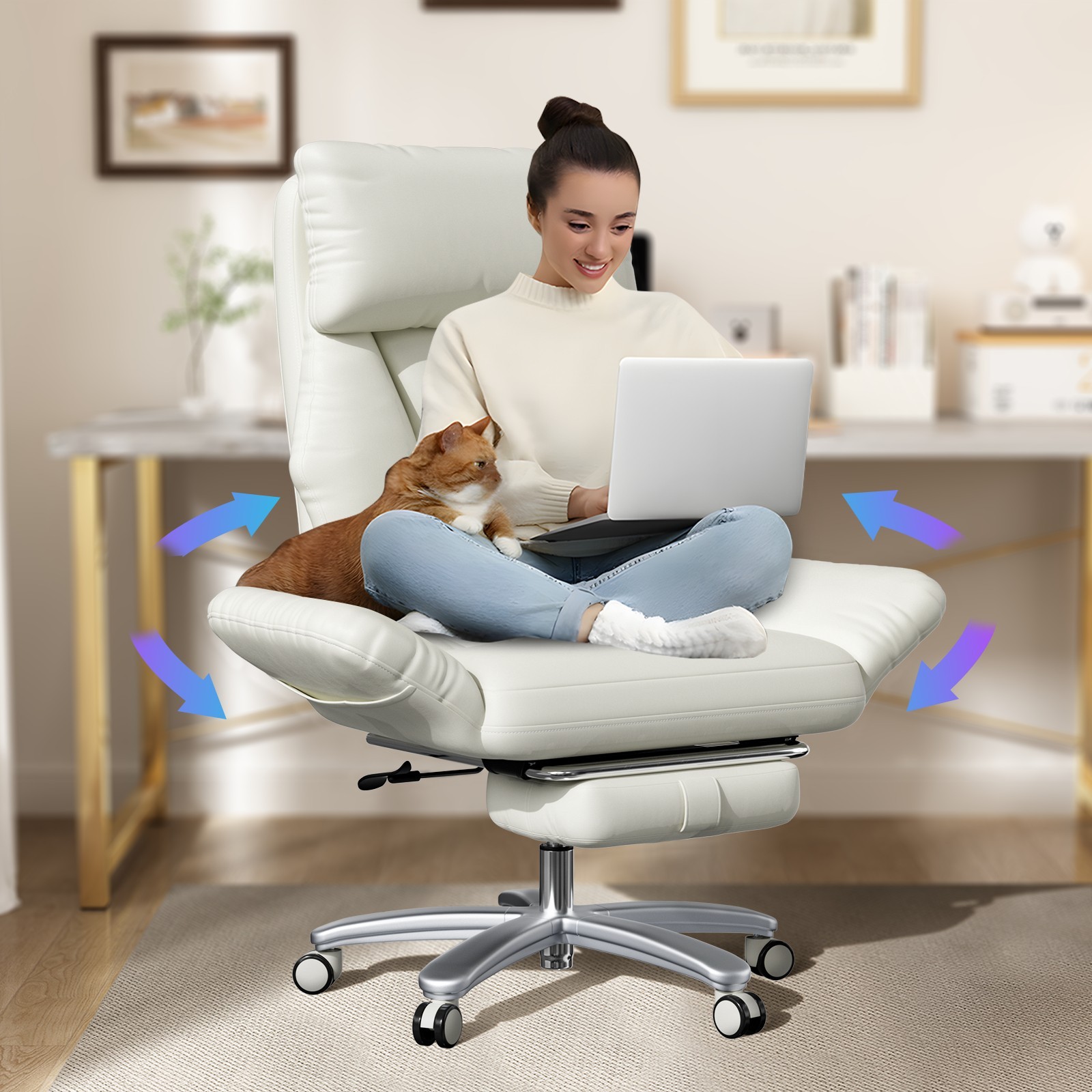 500lbs Big and Tall Office Chair, Cross Legged Reclin Wide Seat Adj Arms Black