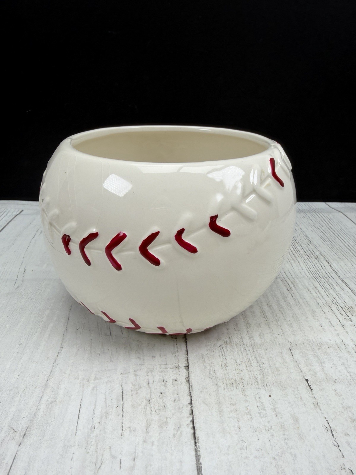 Burton + Burton Ceramic Baseball Planter Pot Raised Stitching