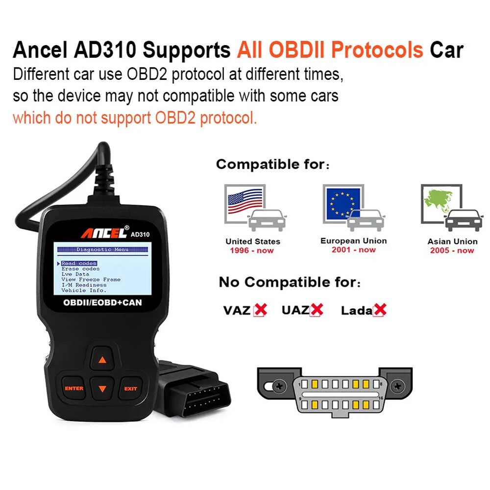 ANCEL AD310 OBD2 Scanner Car Engine Fault Diagnostic Tool Automotive Code Reader