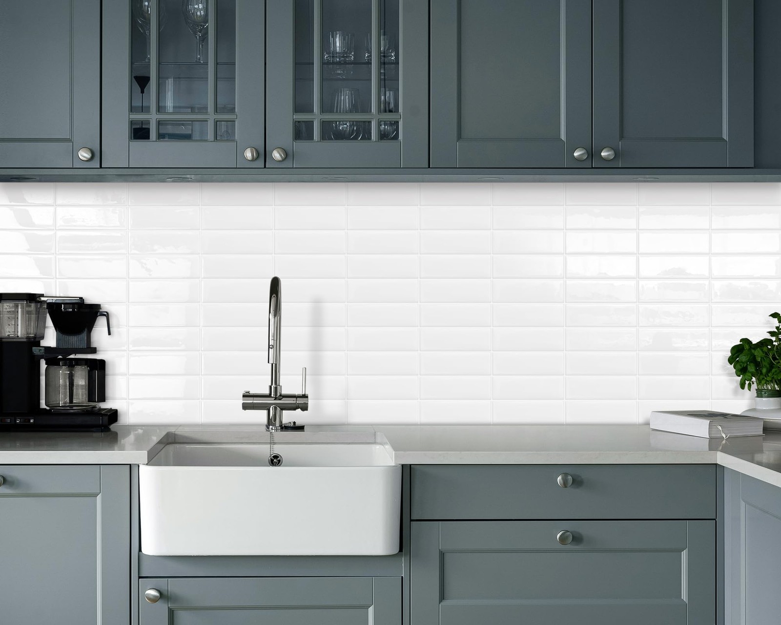 Plain White Peel and Stick Backsplash Tile Rectangle Subway Self Adhesive Wal...