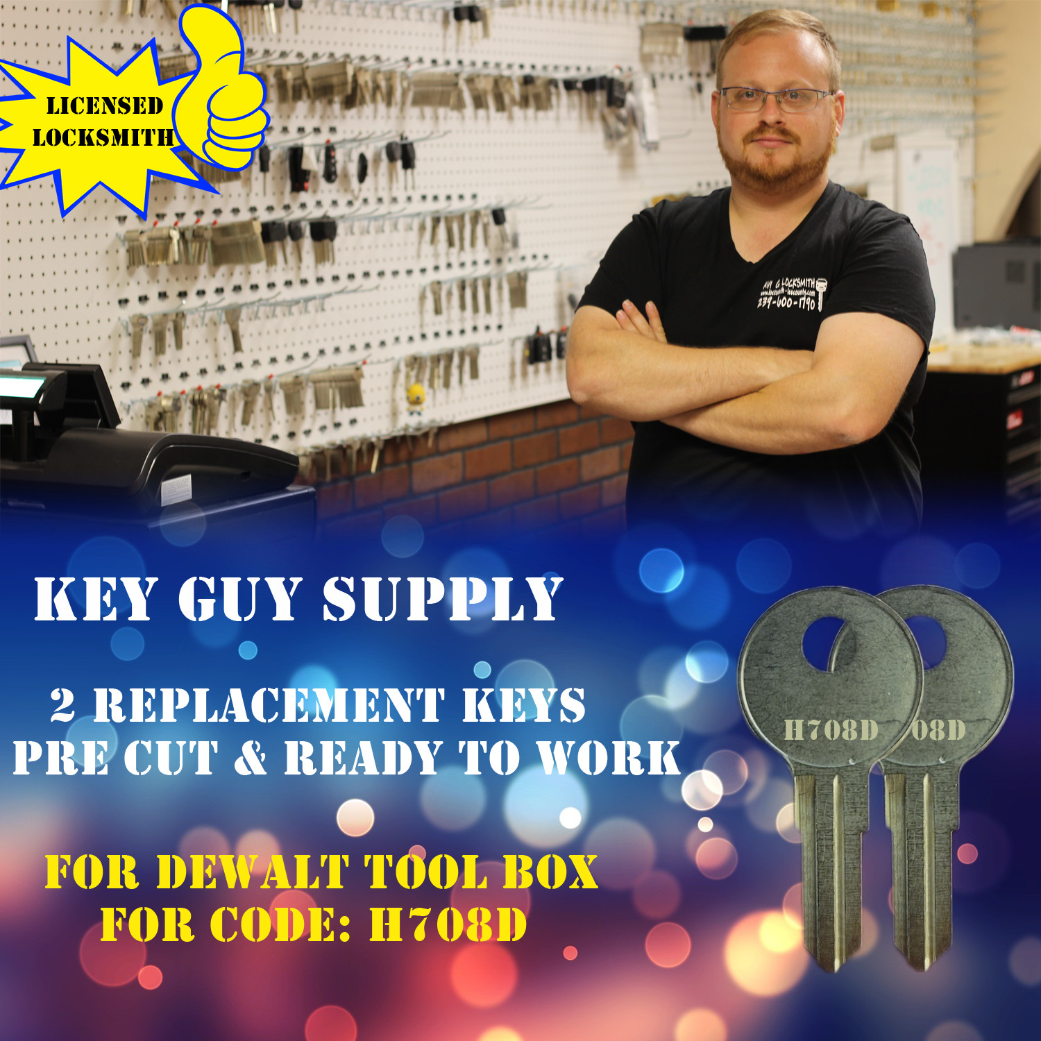H708D Keys , Pair of keys for DeWalt Truck Tool Box Locks. Pre Cut To Code H708D