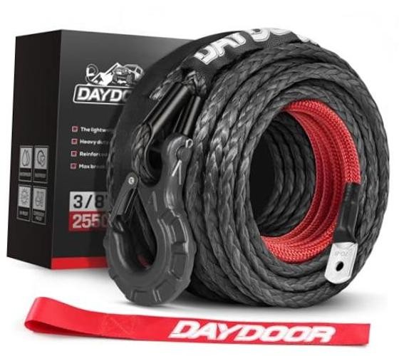 Synthetic Winch Rope, 3/8in x 92ft 25,500Lbs | Heavy Duty 3/8 Inch x 92ft Gray