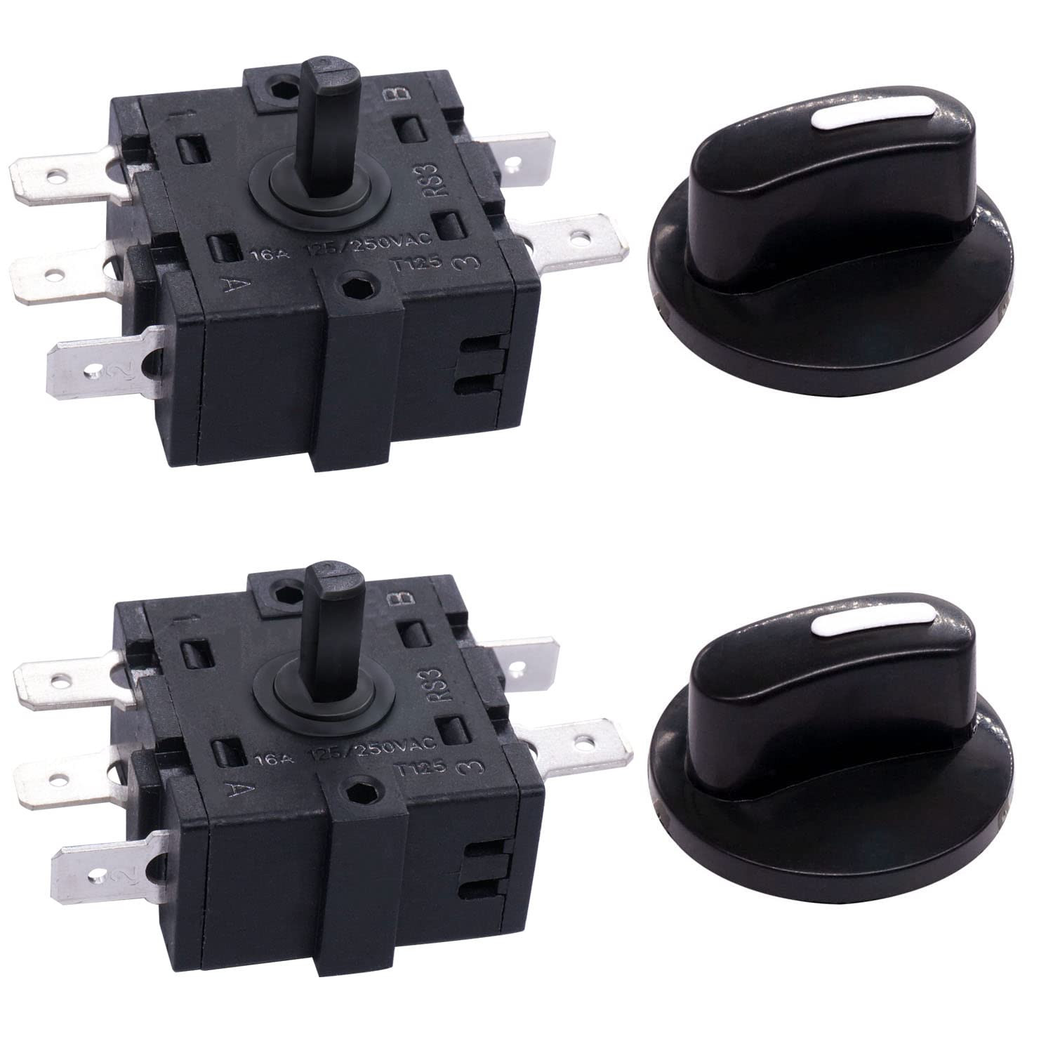2PCS Rotary Switch 125/250VAC 16A 4 Position 3 Speed Universal Speed
