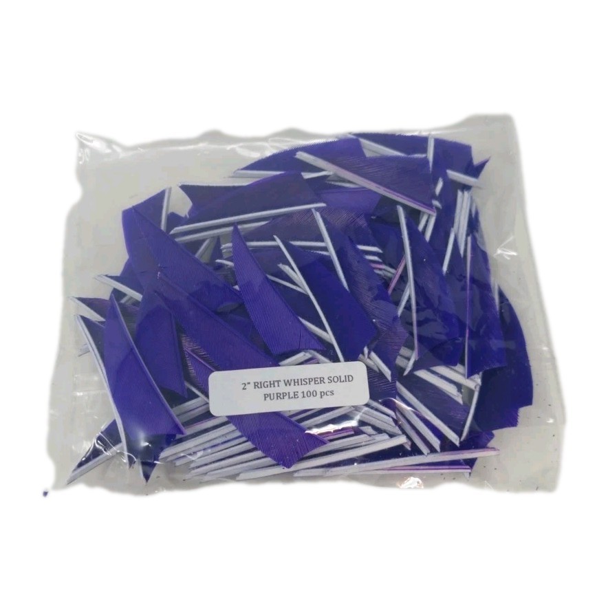 100 Pack Bullseye Feathers 2" Right Wing: Shield Whisper Solid Purple: Fletching