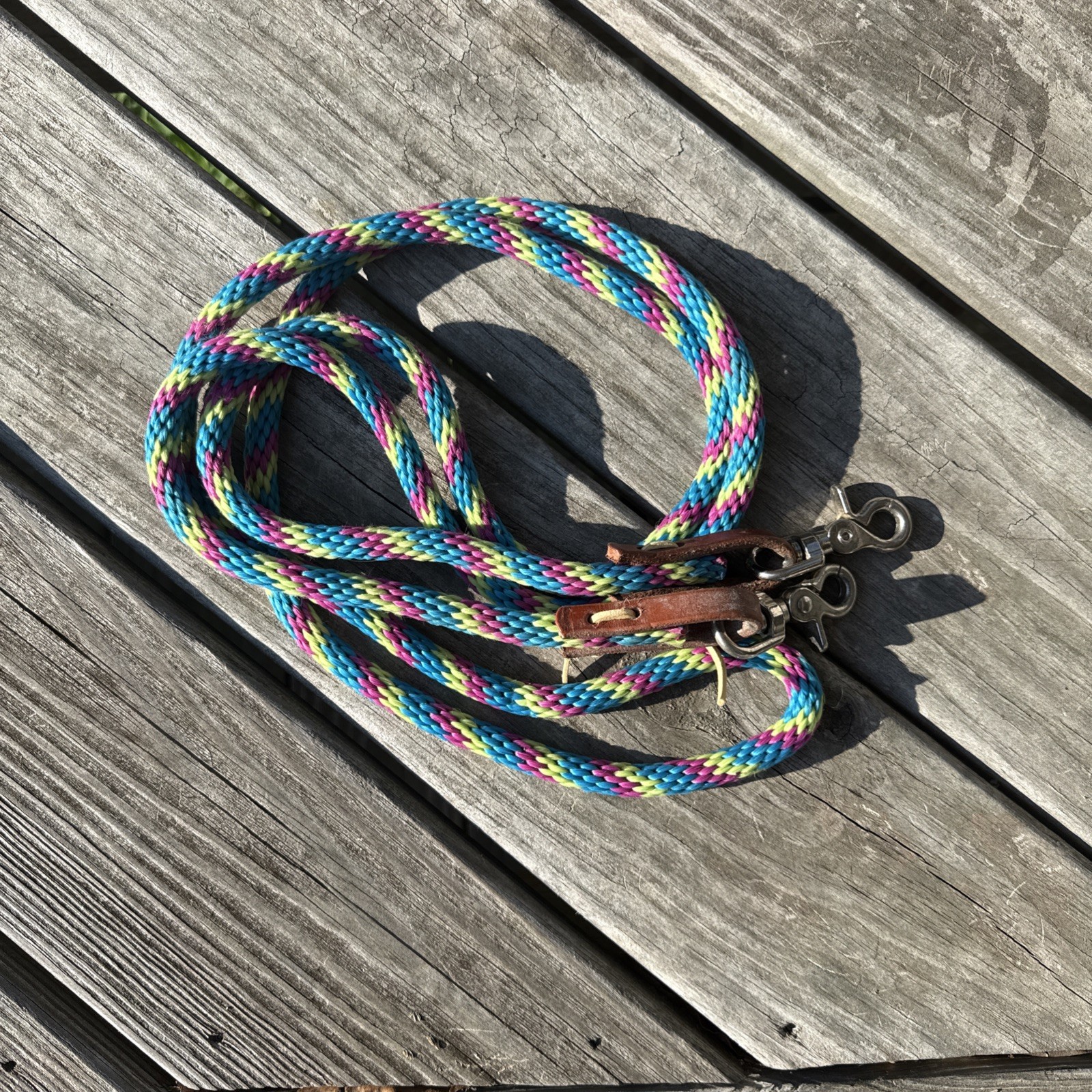 Nylon Reins With Snaps 8 Ft Long From End To End Purple Teal Lime
