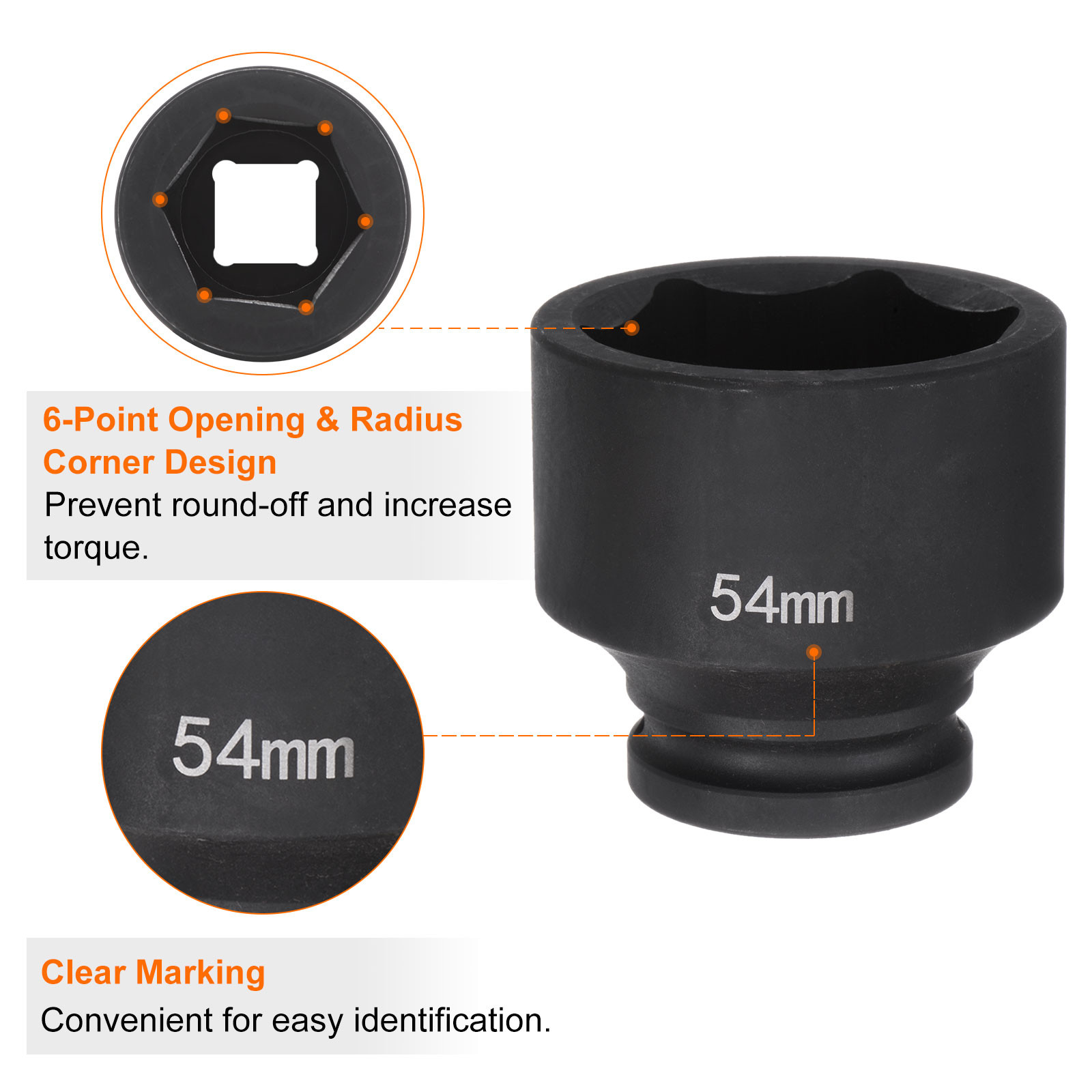 6-Point Impact Socket 3/4" Drive 54mm M 40Cr Impact Socket