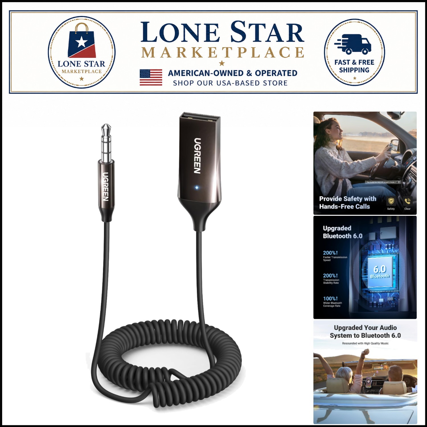 Durable Bluetooth 6.0 Car Adapter - Effortless Plug and Play with Stereo Sound