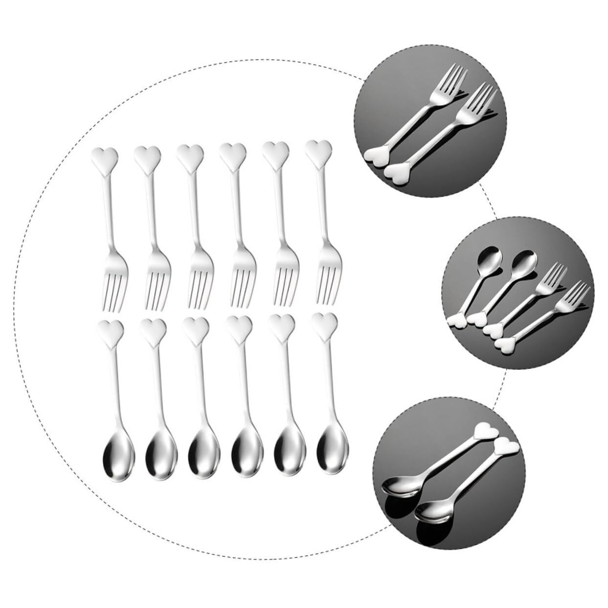 12 PCS Heart Shaped Appetizer Fork Spoons Silverware Set Dessert Fruit
