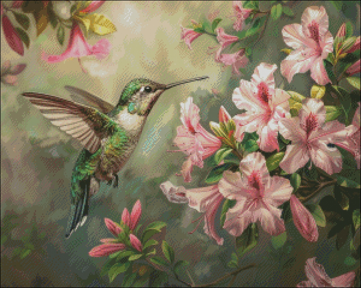 Hummingbird and Azaleas - DIY Chart Counted Cross Stitch Patterns Needlework DMC