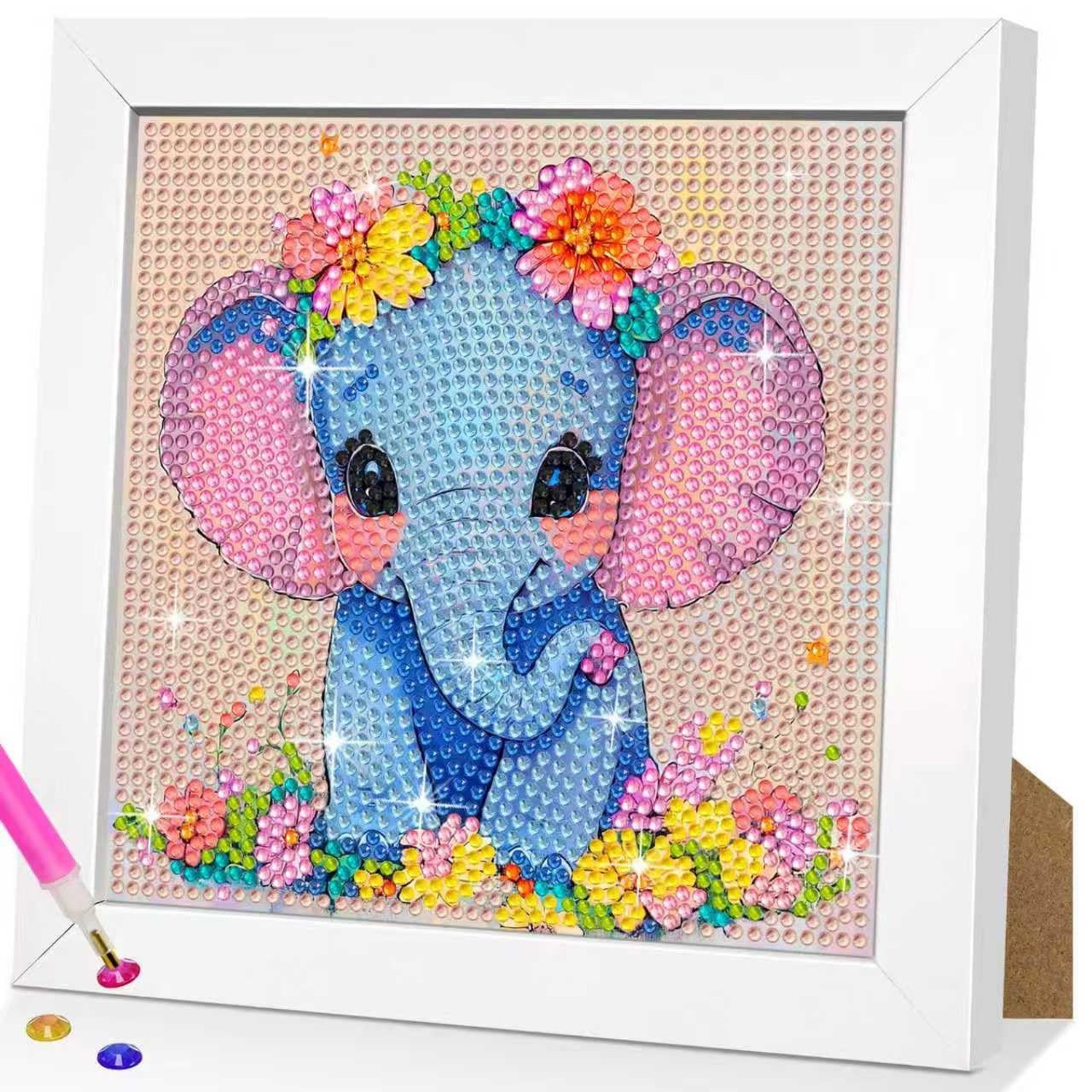 QUITEDEW Diamond Painting Kit with Wooden Frame,Animal Diamond Art Kit for Be...