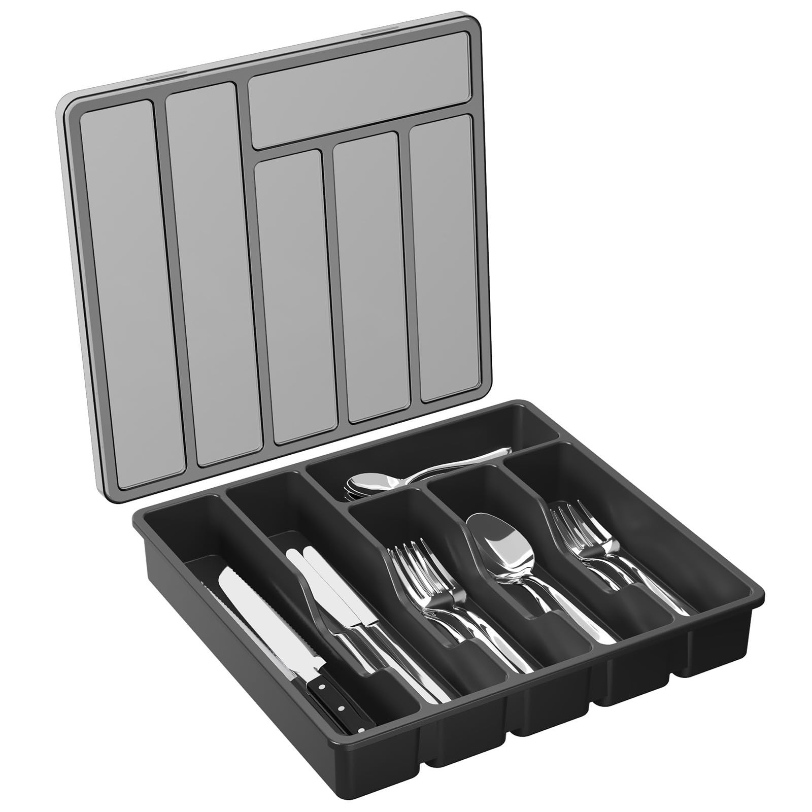 Lifewit Silverware Organizer with Lid, Covered Utensil 12.6"L x 11.8"W, Black