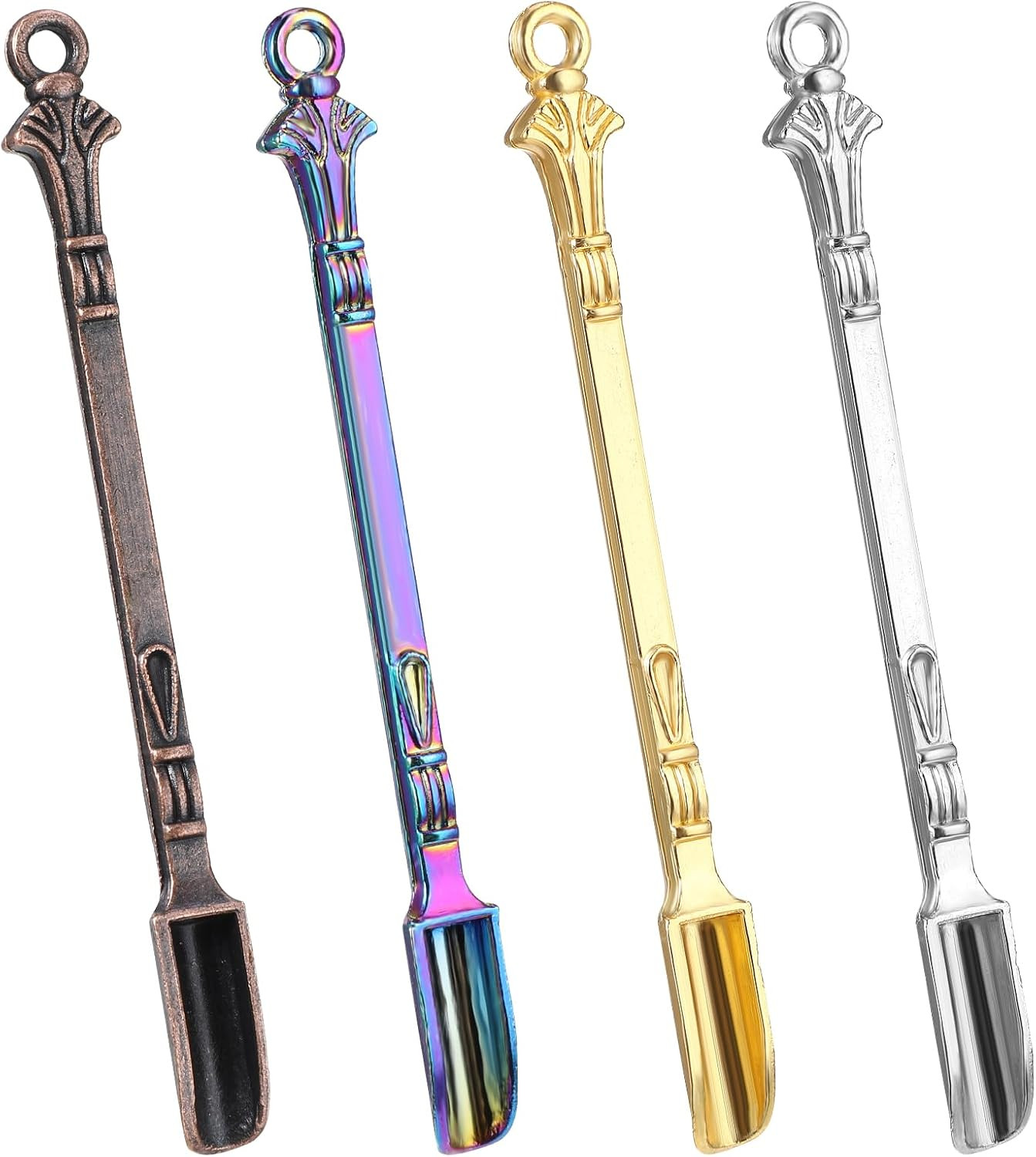 4Pcs Mini Spoons, Multicolor Tiny Metal Spoon, Mini Shovel Spoons, Pendant Neckl