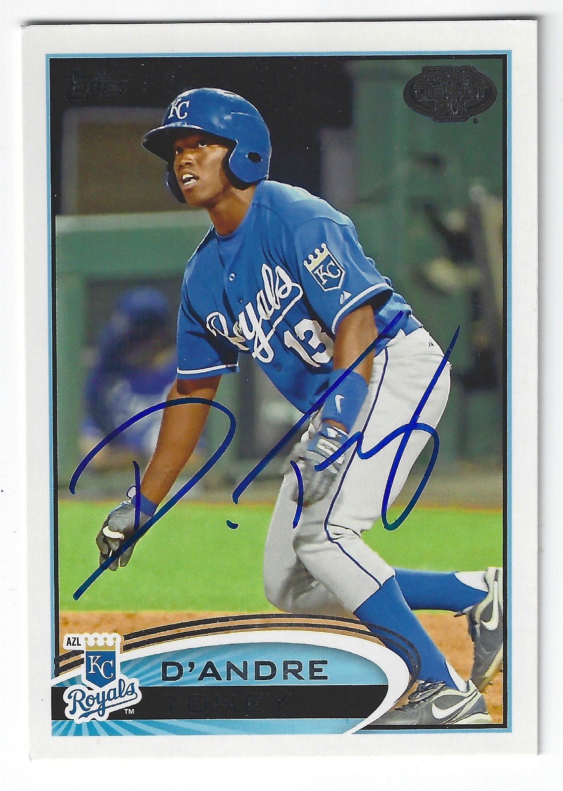 D'ANDRE TONEY AZL ROYALS SIGNED 2012 TOPPS PRO DEBUT BASEBALL CARD KANSAS CITY