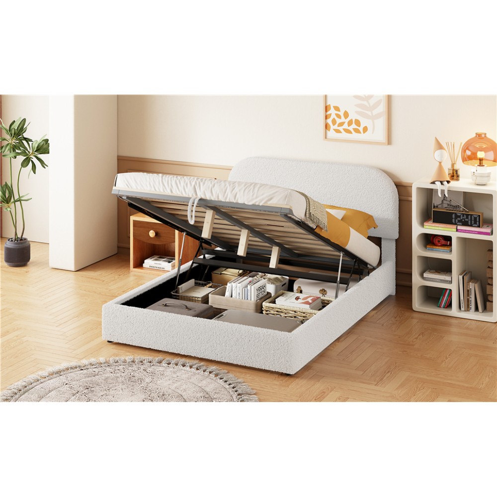 Teddy Fleece Full Size Upholstered Platform Bed with Hydraulic Storage System,