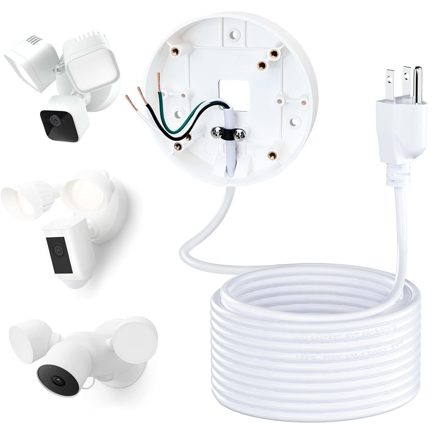 Weatherproof 20ft Charging Cable & Mount for Security Floodlight Cameras