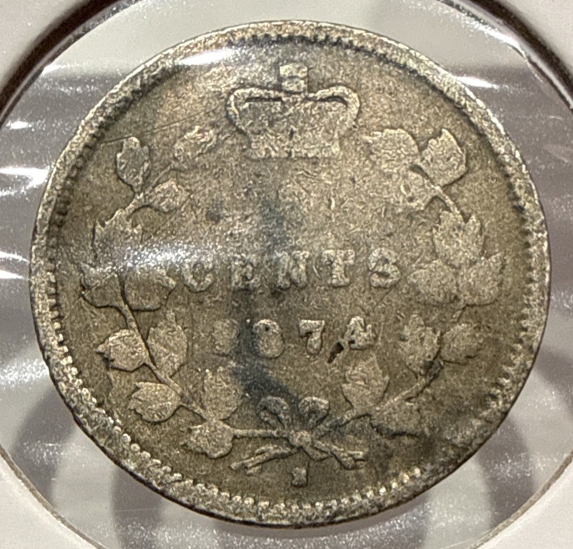 1874 5 Cents Canada Silver 5C Coin Queen Victoria Silver Fish Scale (F35)