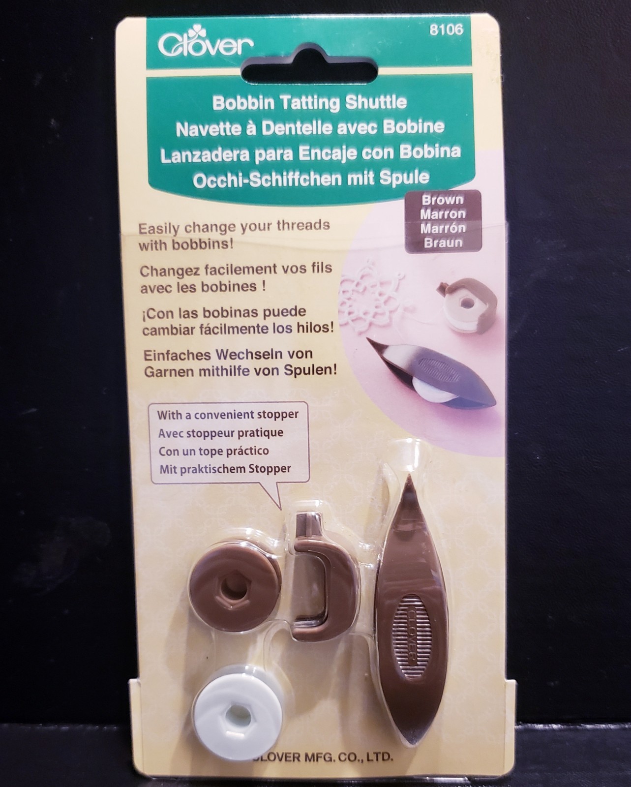 Clover Tatting Shuttle With 2 Bobbins BROWN   Lacemaking Tool New