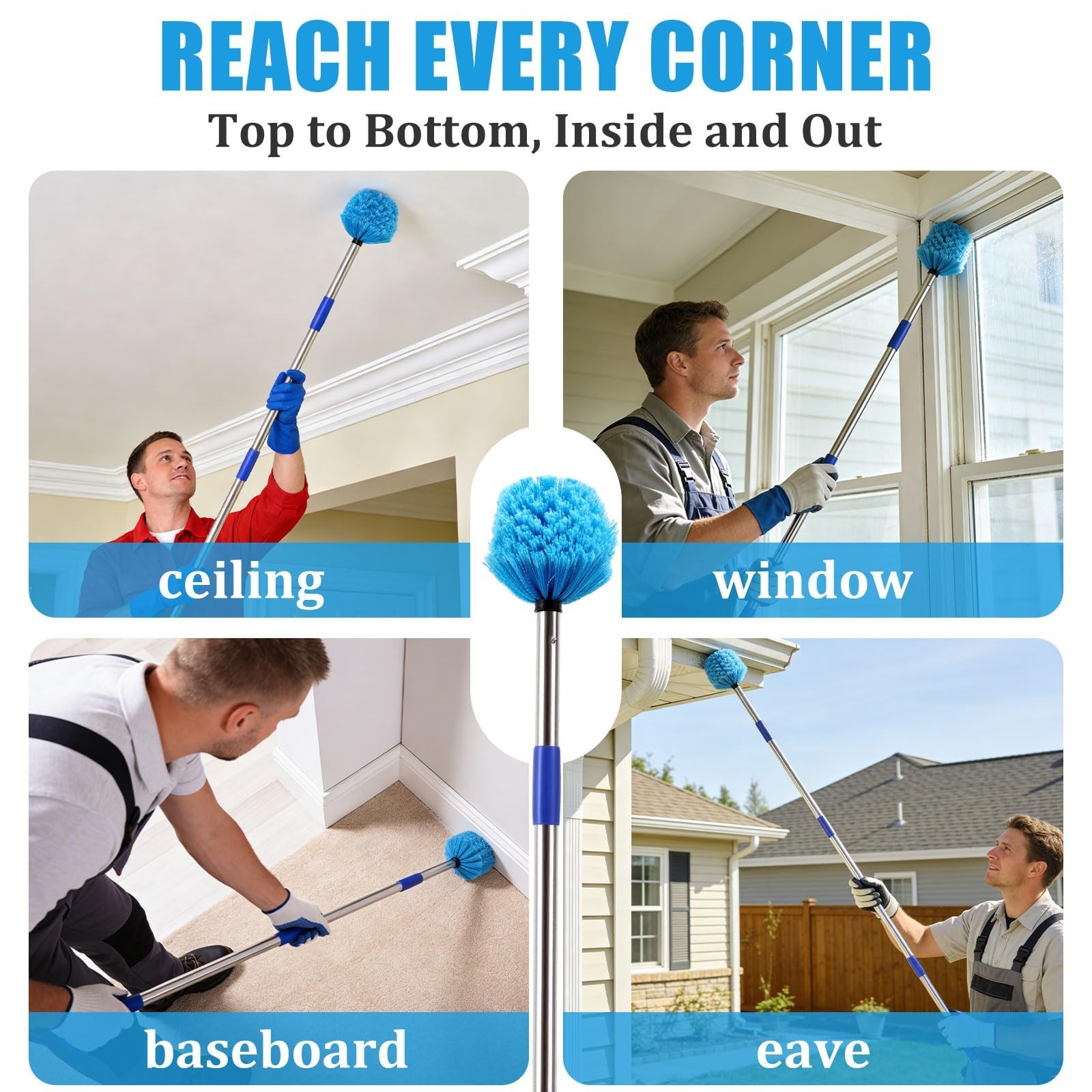 Cobweb Duster with Extension Pole - 10 FT Lightweight Stainless Steel Extenda...