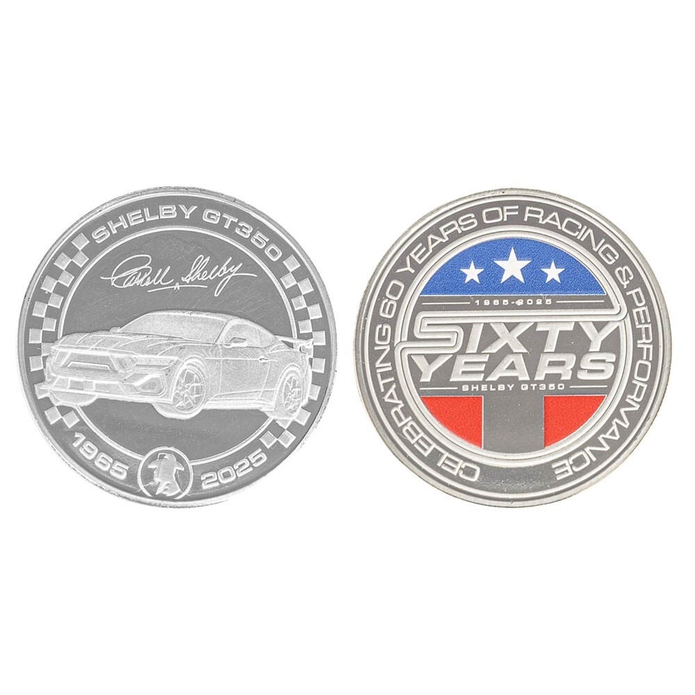 Shelby 60 Years GT350 Silver Plated Brass Challenge Coin- Ford Mustang Cobra SVT