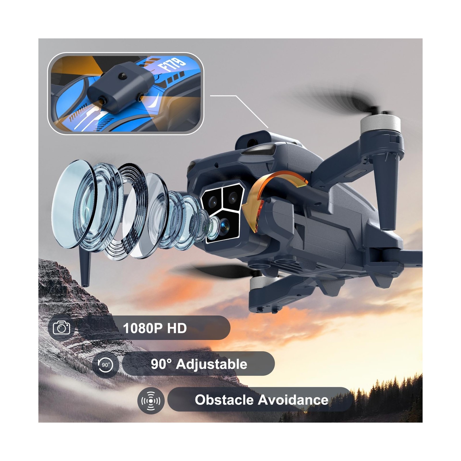 F179 Drone with 1080P Camera, Brushless Motors, Obstacle Avoidance & WIFI Con...