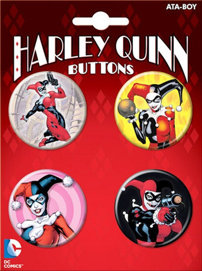 DC Comics Harley Quinn Carded Set of 4 Round Comic Art Button Set #2 NEW UNUSED
