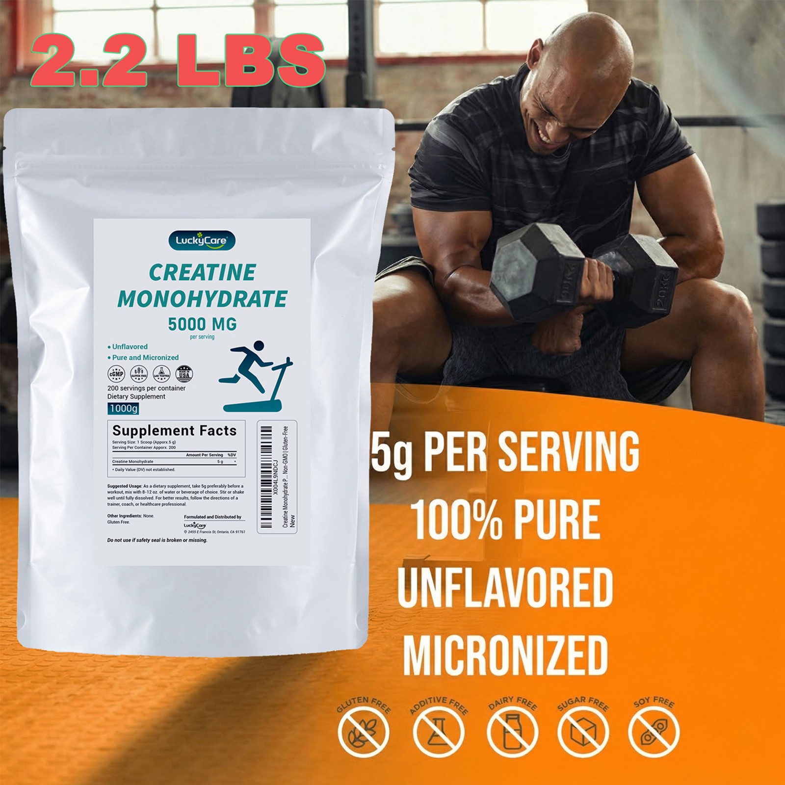 2.2lbs Pure Creatine Monohydrate Powder, Micronized Creatine Powder, Unflavored