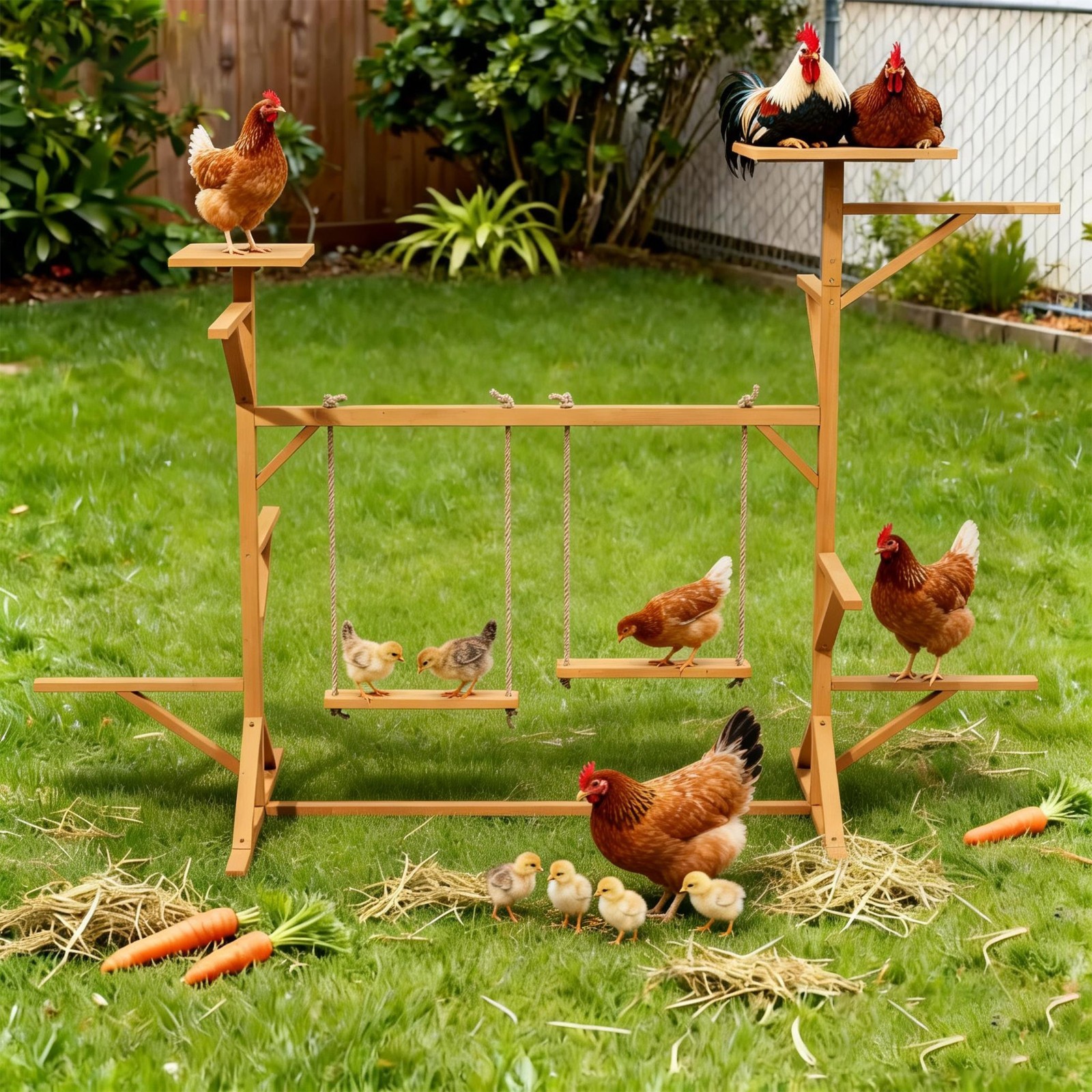 Wooden Chicken Roosting Bars With Swing For Coop Accessories ,natural