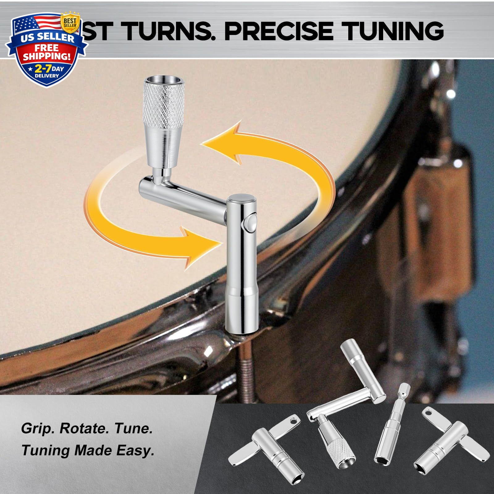 Drum Key Set, 4PCS Drum Tuning Kit with Drill Bit, Speed Drum Key, Standard D...
