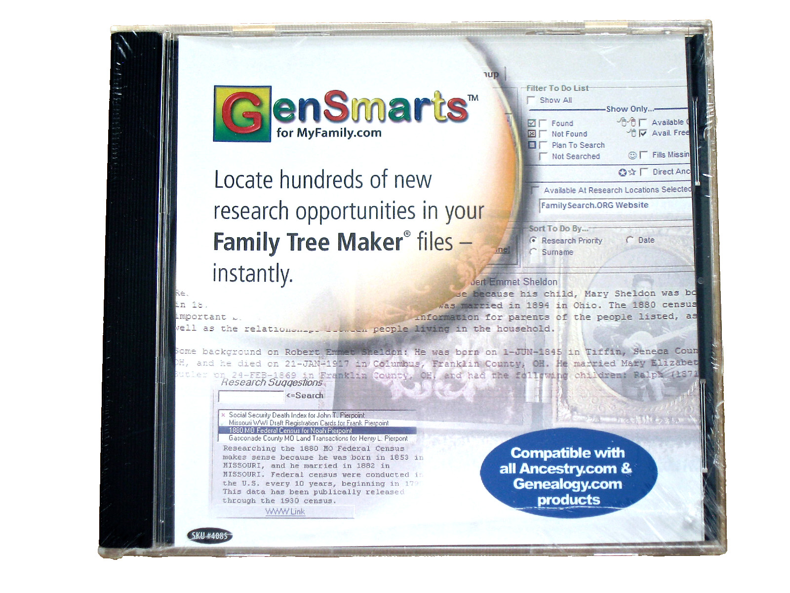 GenSmarts Geneology Data Analysis CD/PC/FREE SHIPPING