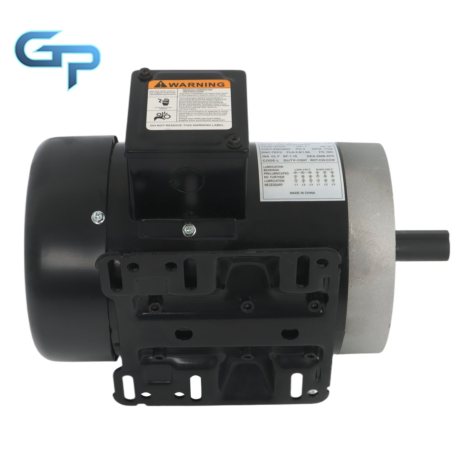 1HP 1800 RPM Three-Phase Motor TEFC 56C Frame 230-460V 60Hz Heavy Duty
