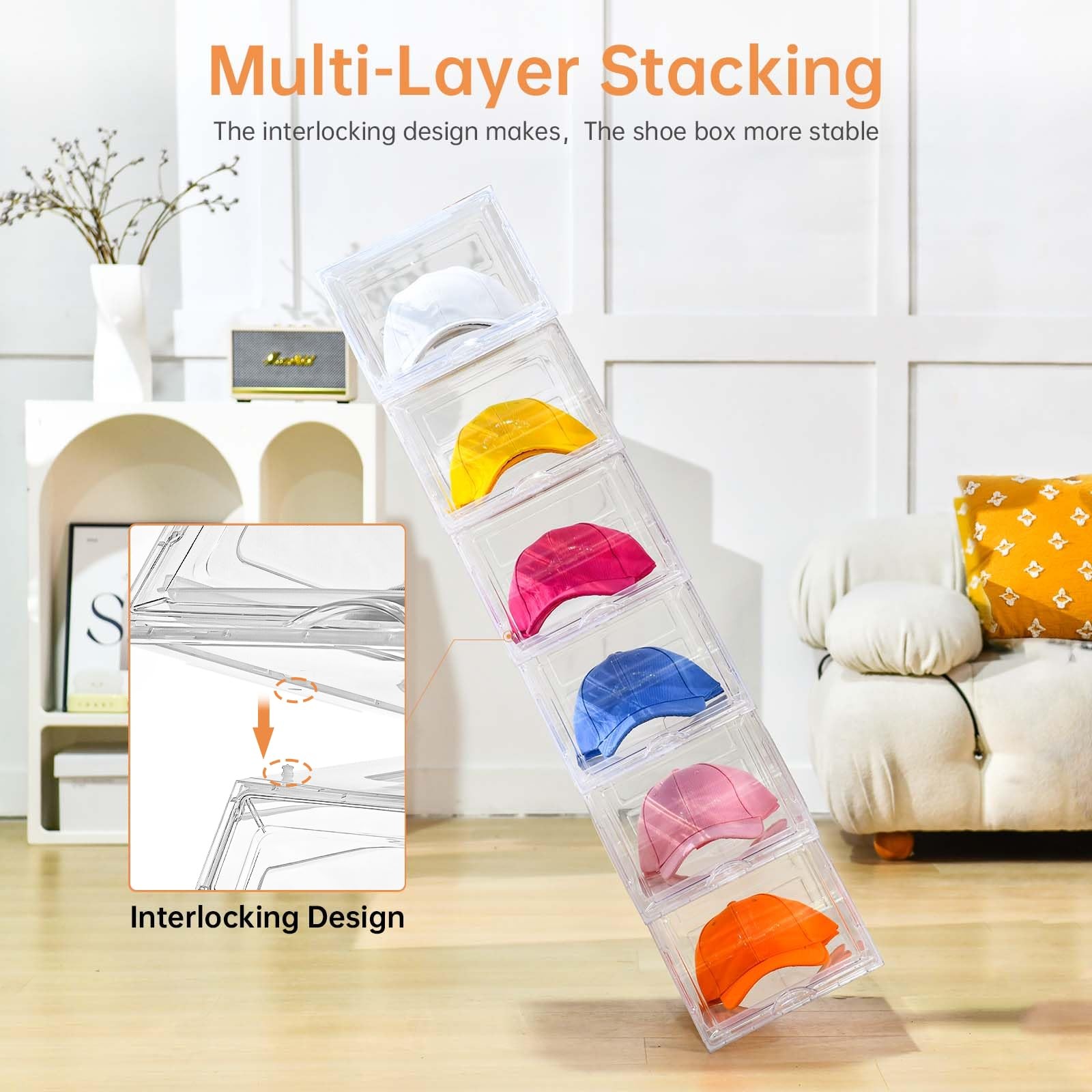 2 Pack Hat Organizer for Baseball Caps,Large Clear Cap Organizer with Drawer,Hat